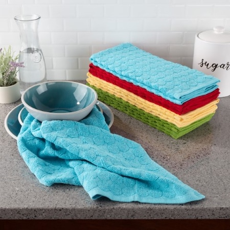 Hastings Home Set of 8 Kitchen Towels 16"x28" 100-percent Absorbent Circle Weave Dishtowel for Drying 4 Colors 626693IWU